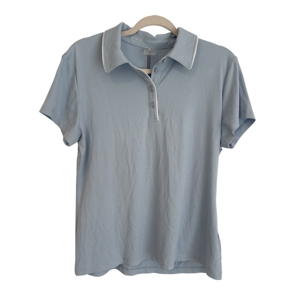 CALIA Womens Rib Short Sleeve Polo Shirt Light Blue XL WCG11060F NEW